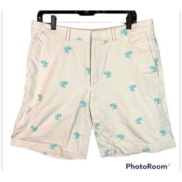 J. Mclaughlin Womens Chinos Shorts White Turquoise Palm Tree Pocket High Rise 34 - Picture 1 of 9